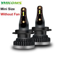 YHKOMS H1ไฟรถยนต์ LED H7 H4ขนาดเล็กไม่มีพัดลม,H8 LED H9 H11 9005 HB3ไฟติดหน้ารถ HB4ไม่มีพัดลมไฟตัดหมอก6000K 12V