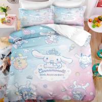 {ความคิดสร้างสรรค์ของตกแต่งบ้าน} ชุดเครื่องนอนการ์ตูนอะนิเมะ Sanrio น่ารัก Cinnamoroll ผ้าคลุมผ้านวมปลอกหมอนปลอกผ้านวมเด็กเด็กผู้หญิงชุดเครื่องนอนขนาดแฝดคิง