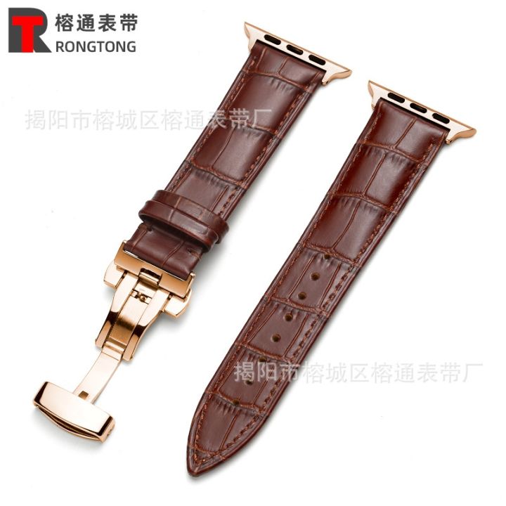 hot-sale-applicable-to-apple-watch-with-8-se-7-6-top-layer-cowhide-crocodile-butterfly-buckle