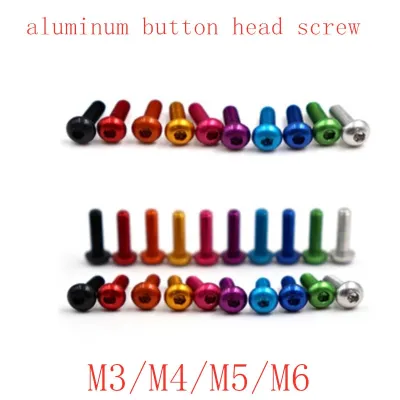 10ชิ้น M5 M4 Iso7380 M3 M6 * 5/6/8/10/12/16/20/25อะลูมิเนียมสีสันสดใสซ็อกเก็ตหกเหลี่ยมหัวสกรูกระดุมกลม
