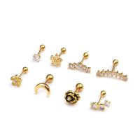 1Piece Gold Silver Color Stainless Steel Ear Cartilage Helix Screw Back Earring Stud Cz Tragus Rook Conch Piercing Jewelry