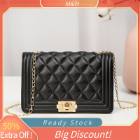 ?【Lowest price】MH ผู้หญิงแฟชั่นโซ่ไหล่ Crossbody กระเป๋าปักลายนูน PU หนังขนาดเล็กสแควร์กระเป๋า