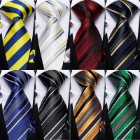 Fashion Striped Ties For Men Necktie Handkerchief Cufflinks Set Formal Business Wedding Ties Shirt Accessories Mens Gift DiBanGu