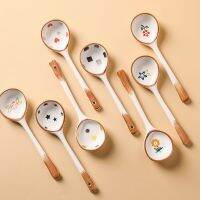 Japanese Style Ceramic Small Soup Spoon  Stoneware Spoon  Long Handle Spoon  Household Creative Cute Rice Spoon KitchenTableware Cooking Utensils