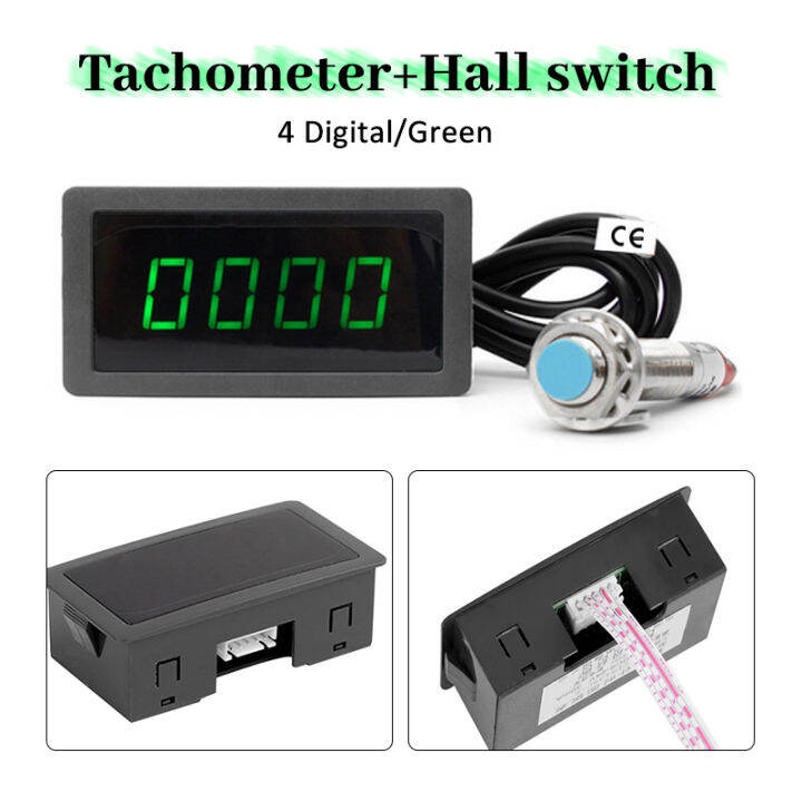 4 Digital Green LED Tachometer RPM Speed Meter with Hall Proximity