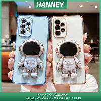 HANNEY สำหรับ Samsung Galaxy A24 A04S A13 A23 A33 A14 A52 A52S A34 A54 A12 4G 5G เคสโทรศัพท์การ์ตูนน่ารักหรูหราชุบรัก Heart อวกาศนักบินอวกาศ Patten กับ Kickstand ป้องกันกล้องกันกระแทกฝาหลัง CPH-01