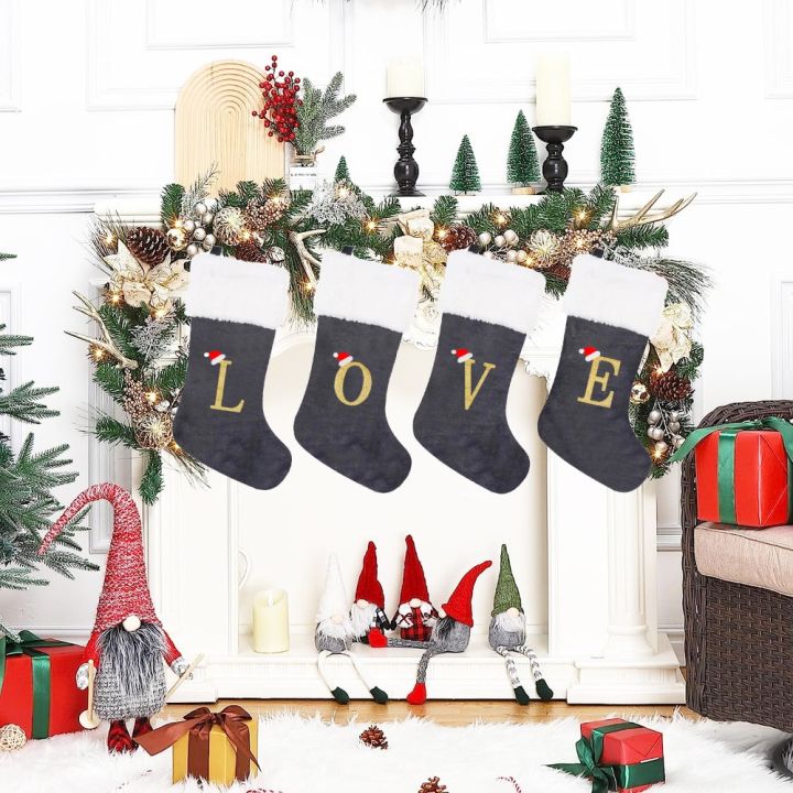 FEBBILY Alphabet Christmas Socks Large Black Christmas Stocking Cute ...