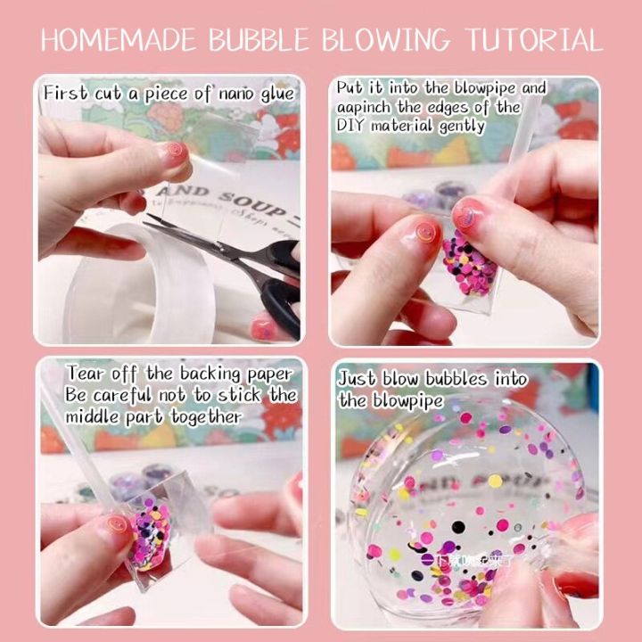 diy-decompression-toys-homemade-pinch-music-blowing-bubbles-hollow-handmade-water-polo-double-sided-nano-glue-pinch-happy