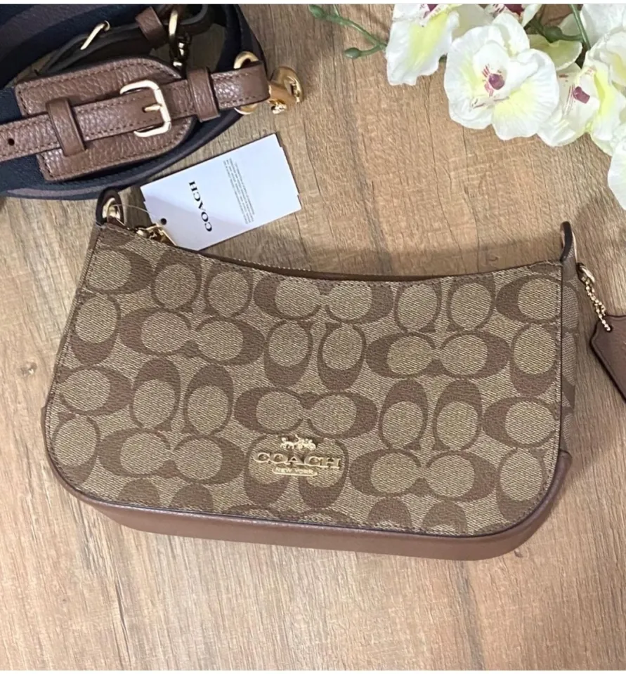 Coach+C7264+Jes+Baguette+In+Signature+Canvas+Women%27s+Shoulder+Bag+-+Gold%2FKhaki+Saddle  for sale online