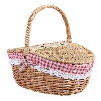 Country Style Wicker Picnic Basket Hamper with Lid and Handle &amp; Liners for Picnics, Parties, Wedding and BBQs