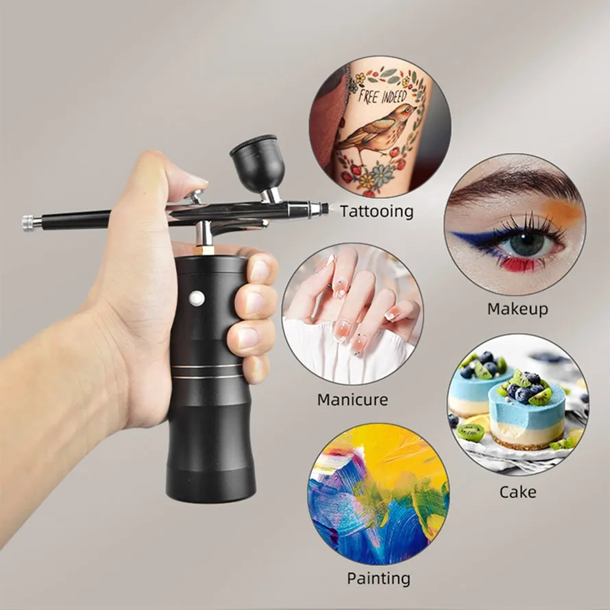 Oxygen Injector Mini Air Compressor Kit Air-Brush Paint Spray Gun