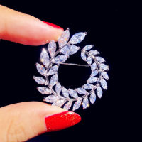 Brooches For Women Luxury Fine Jewelry Super Flash Cubic Zirconia Boutonniere Olive Branch Romantic Pin Accessories High Quality