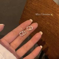 2023 Genuine  Zircon letter CD earrings for women niche design high-end light luxury temperament Internet celebrity earrings earrings non-pierced ear clips