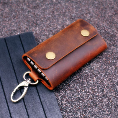 【CW】Handmade Genuine Leather Key Wallet Men Holder Keychain Pouch Purse Zipper Designer Housekeeper Car Small Key Case Keys Pouch