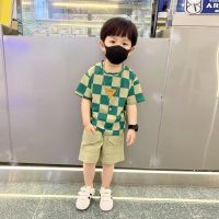 zhouyiping ชุดเสื้อแขนสั้น ผ้าฝ้ายแท้ สองชิ้น แฟชั่นฤดูร้อน สําหรับเด็กผู้ชาย