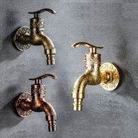 Garden Carved Faucet Vintage Wall Mount Zinc Alloy Wash Machine Mop Pool Tap Decorative Outdoor Kitchen Bathroom Antique Bibcock