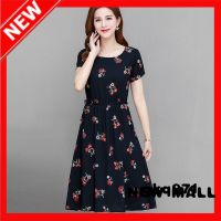 NEW MALL Spring And Summer New Large Size WomenS Floral Dress Middle-Aged And Elderly MotherS Loose And Slimming Skirt