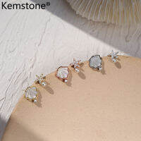 Kemstone Silver 925ปลาดาวShell Pearlคริสตัลสีโรสโกลด์เงินไม่สมมาตรตุ้มหูสตรีผู้หญิงของขวัญเครื่องประดับ