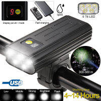 USB Front Bicycle Light 5 LED Bike Handlebar Lamp Digital Display Cycling Flashlight with TYPE-C Charging Function