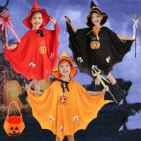 2022 New Kids Halloween Clothing Children Witch Cloak Cosplay Costume Carnival Cape Witch Party Vampire Cloak Hat Age 3-12 Year