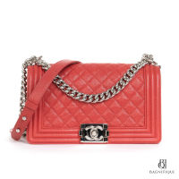 CHANEL BOY 10 RED CAVIAR SHW