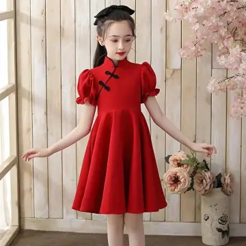 Cute Asian Girl Chinese Red Cheongsam Dress Red Envelope Pink
