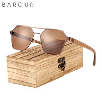 BARCUR Polarized nd Design Ze Wood Temple Women Sunglasses Hexagon Metal Frame Men Glasses UV400 Free Wood Case