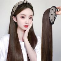 Wig Female Long Straight Hair Headdress Wig Headband One-Piece Half-Cover Lazy Headband Wig Female Half Headgear Net Red 6m