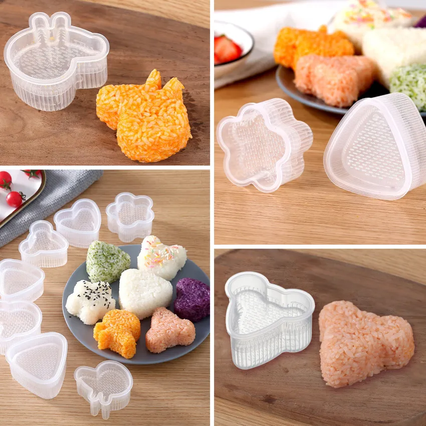 Sushi Making Mold， DIY Sushi Triangle Round Heart Making Kit Sushi Cooking  Tools For Kids Kitchen Tools Little Bear Piggy Sushi Model 