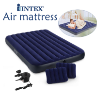 ที่นอนเป่าลม 6 ฟุต ควีน 183x203x25 ซม(Blue) ฟรี หมอน 2 ใบและที่สูบลมไฟฟ้า Intex Air mattress Bomart