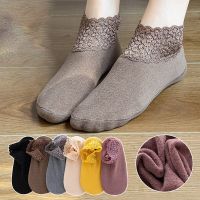 5 Pairs Women Low Lace Tube Thermal Socks Cute Thick Plus Velvet Warm Home Floor Socks Autumn Winter Anti-slip Sock Slippers Socks Tights