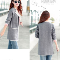 Mid-length Womens Cardigan Spring And Autumn Womens Knitted Jacket Long Sleeve Colorblock V-neck Loose Korean Large Size
