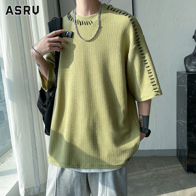 ASRV เสื้อยืดผู้ชาย เสื้อผ้าผู้ชาย t shirt for men เสื้อยืดแขนสั้นผู้ชาย,เสื้อยืดผ้าวาฟเฟิลเสื้อยืดเซ้นส์เซ้นส์เสื้อยืดแขนห้าส่วน