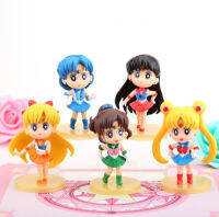 Bandai Q Posket 5 Pcs Sailor Moon Anime Action Figures Doll Pvc Model Puppets Peripherals Ornaments Cake Decoration Toys New