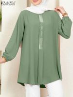 Autumn Fashion Sequins Blouse ZANZEA Long Sleeve Muslim Tops For Women Casual Solid Ramadan Dubai Turkish Shirt Islam Clothing