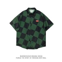 [COD] Wukong is stock retro matching plaid short-sleeved mens and womens tide brand hip-hop oversize casual