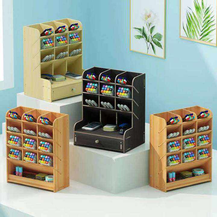 [BCM] 1021 Wooden Desk Organizer MultiFunctional DIY Pen Holder Box