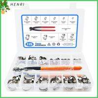 HENRI 115Pcs 304สแตนเลสสตีล หูเดี่ยวหู เงินสีเงิน ขนาด10นิ้ว แคลมป์รัดท่อ พร้อมที่หนีบหู 6-28.6มม. คีมหนีบห่วง ท่อน้ำในรถยนต์