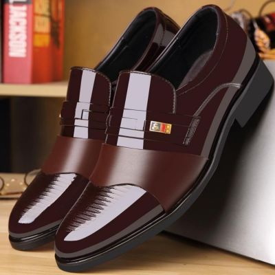 Four Seasons New Mens Wedding Dress Leather Shoes Business British Shoes Casual Fashion Pointed Toe One Step Casual Shoes