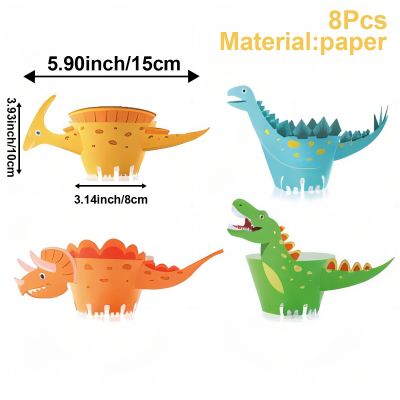 (Cake) ของตกแต่งหน้าเค้กรูปไดโนเสาร์ถ้วยคัพเค้กปาร์ตี้วันเกิดของตกแต่งธีมป่าซาฟารีสำหรับเด็กอุปกรณ์ปาร์ตี้เค้กเด็กอาบน้ำและที่แต่งหน้าคัพเค้ก