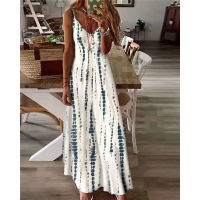 2021 New High Street Tie Dye Dress y Spaghetti Strap V Neck Long Dresses Women Summer Beach Dresses Party Tunic Plus Size 5XL