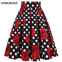 Retro Vintage Women Midi Skirts High Waist Cotton 3XL Plus Size Casual Streetwear Daily 60s Polka Dot Pinup Rockabilly Skater