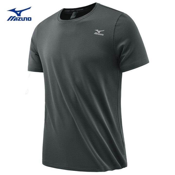 ชายแห้งเร็ว-mizuno-กีฬาเสื้อยืดแขนสั้นผ้าไหมน้ำแข็งวิ่งระบายอากาศบาสเกตบอลการฝึกอบรมการออกกำลังกายด้านบน