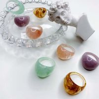 SOMEDAYMX Simple Resin Ring Irregular Transparent Jewelry Round Rings Cool Style Korean Temperament Colourful Party Gifts For Women GeometricMulticolor