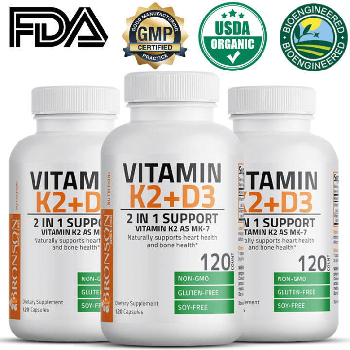 Bronson Vitamin K2 (MK7) Supplement na may D3 NonGMO Formula 5000 IU