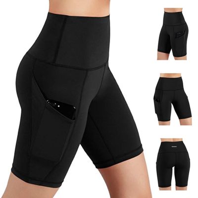 4 Colors Yoga Shorts Women Pocket High Waist Solid Skinny Bodycon Fitness Gym Running Cycling Short Casual Sexy Sports Shorts