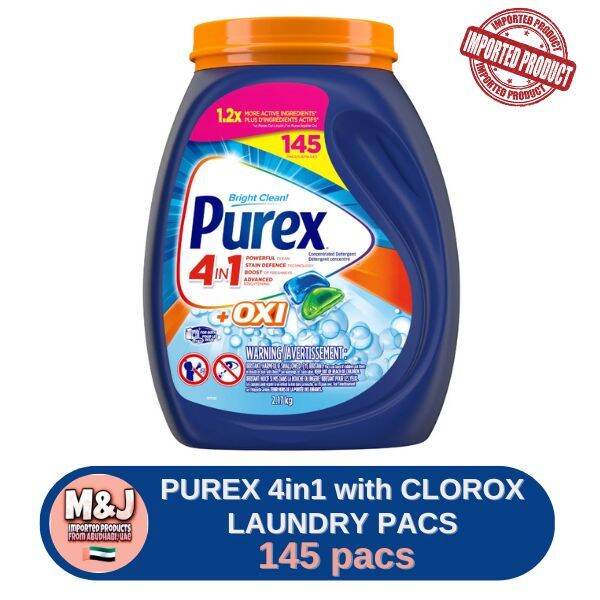 PUREX 4-in-1 Plus Clorox, Laundry Detergent Pacs, Original Fresh, 145 ...