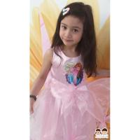 Dress for kids girl ชุดเดรส ชุดเดรสเด็ก ชุดเดรสเด็กผู้หญิง ลายเจ้าหญิงโฟรเซ่น สีชมพู เสื้อแขนกุด กระโปรงคลุมเข่า ผ้าดี ใส่สบาย