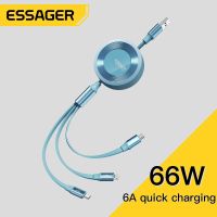 【Taotao Electronics】 Essager 6A 66W 3 In 1 USB Cable Fast Charging สำหรับ iPhone Micro Type C Charge Xiaomi Samsung Poco Retractable Cord