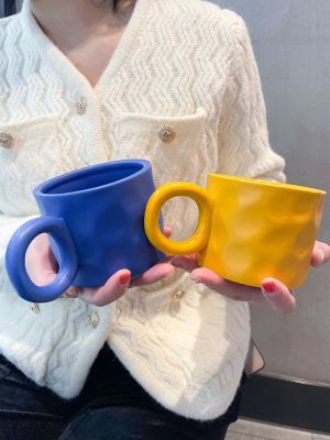 ✓♈ Klein Blue mug big ear ceramic cup office coffee cup niche design creative splash cup couple cup